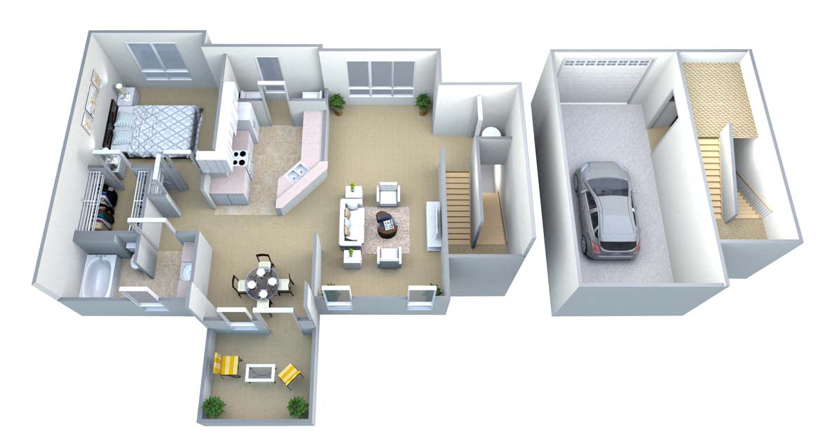Floor plan for 1 bed, 1 bath, 1030 sqft